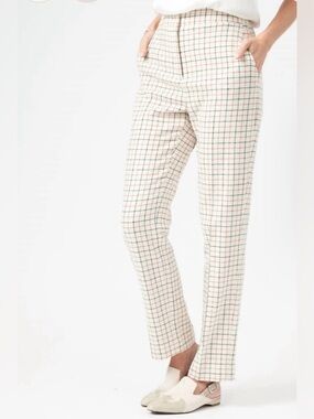 Rag & Bone Poppy High Waisted Ivory Check Trouser Pants - Cream and Black Size 2